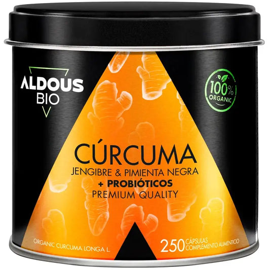 Aldous Bio Curcuma con zenzero e pepe nero con probiotici, 250 capsule