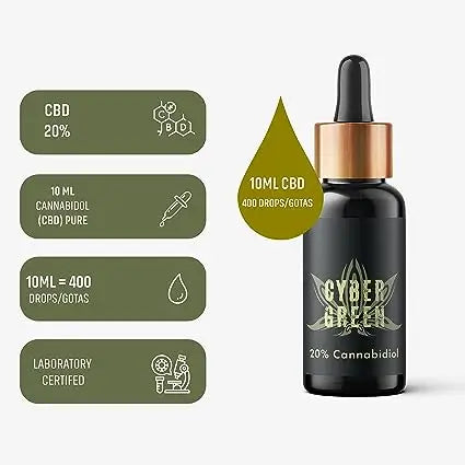 Cybergreen Olio di Cbd puro a spettro completo 20% Base di olio di cocco 0% Thc, 10 ml