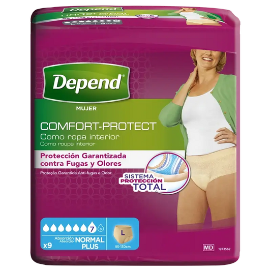 Pannolino Depend Normal L per adulti da donna, 9 pezzi.