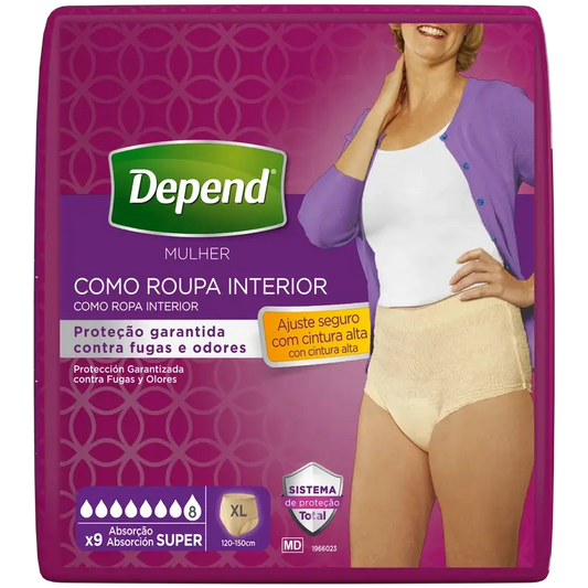 Depend Super Xl Pannolino per adulti da donna, 9 pezzi.