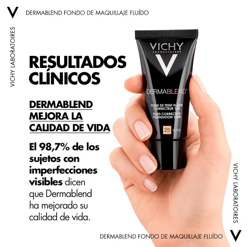 Vichy Dermablend Fondotinta fluido correttore ad alta copertura 16H 30 ml Tonalità 25 Nude
