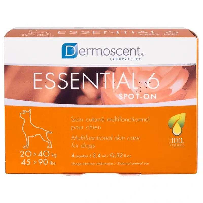 Dermoscent Essential 6 Spot-On per cani da 20 a 40 kg, 4 pipette, 4 unità
