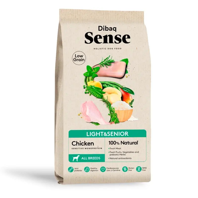 Dibaq Sense Low-Grain Chicken Light or Senior Dog Food, 2 kg