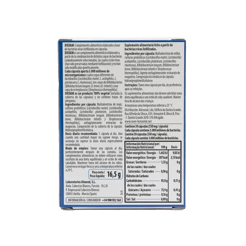 Diedam Probiotico in capsule enteriche - Lactobacilli, Bifidobatteri e Inulina