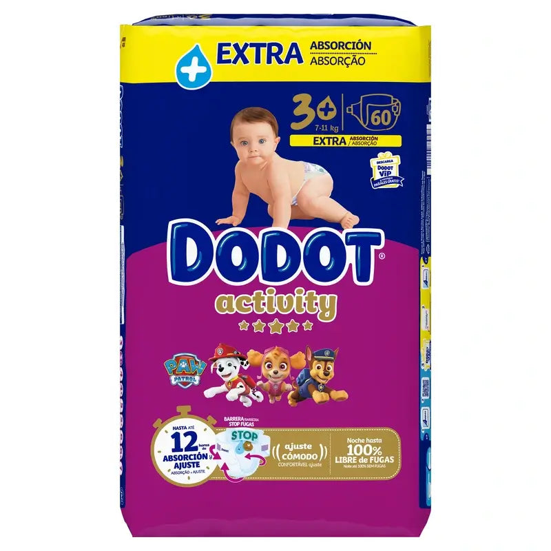 Dodot Activity Taglia 3 Extra Jumbo (7-11Kg), 60 pannolini