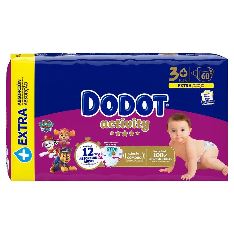 Dodot Activity Taglia 3 Extra Jumbo (7-11Kg), 60 pannolini