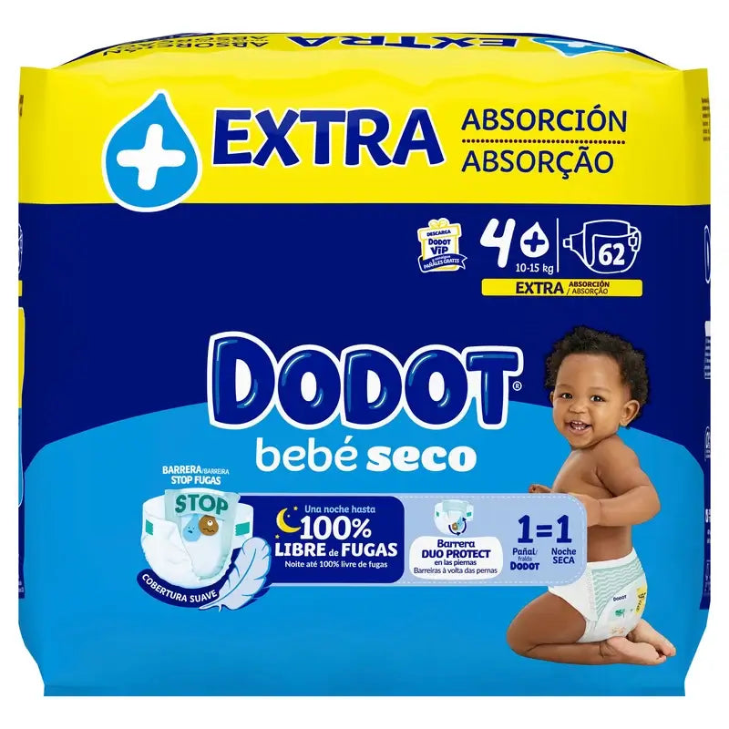 Dodot Baby Dry Taglia 4 (10-15 kg), 62 pannolini