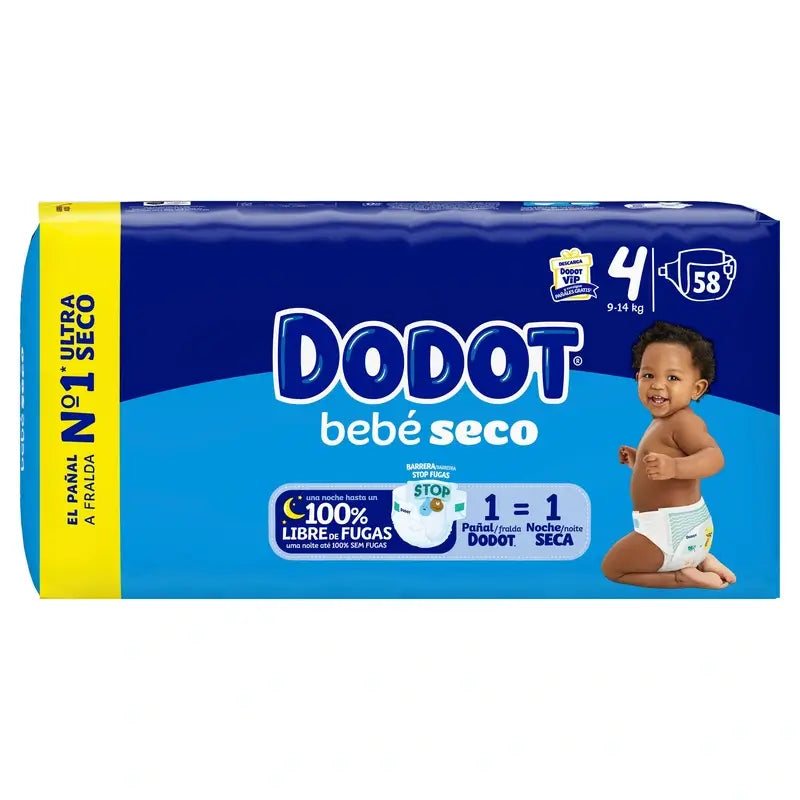 Dodot Baby Dry Taglia 4 (9-14 Kg), 58 pannolini