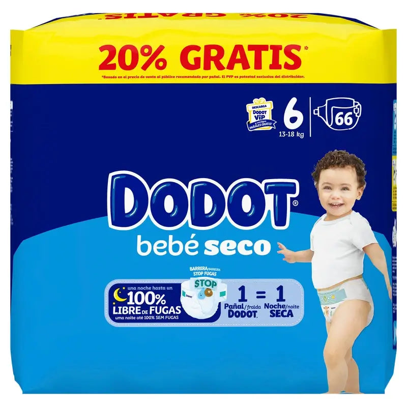 Dodot Baby Dry Taglia 6, 13Kg-18Kg, 66 pannolini