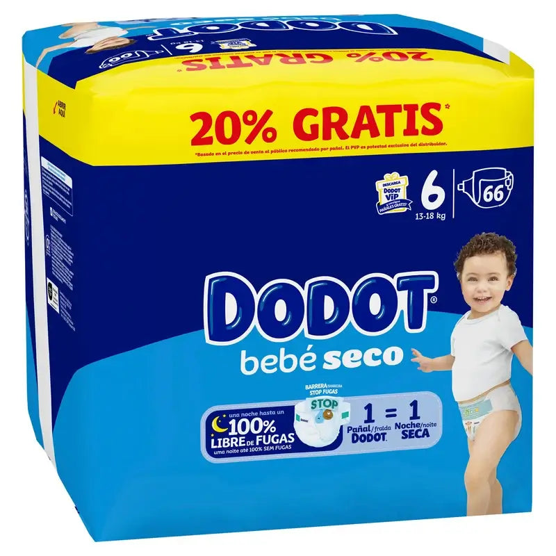 Dodot Baby Dry Taglia 6, 13Kg-18Kg, 66 pannolini