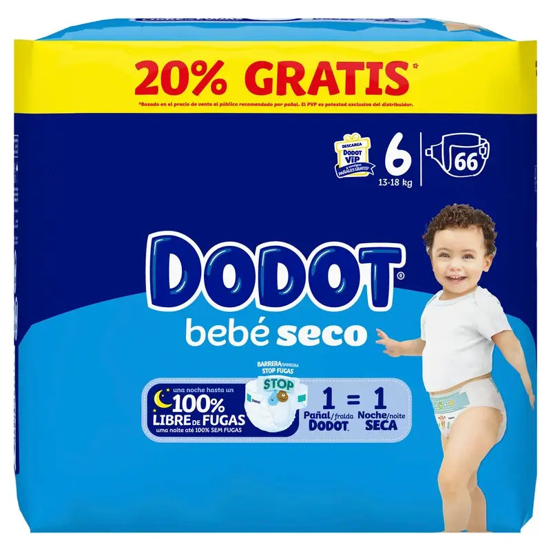 Dodot Baby Dry Taglia 6, 13Kg-18Kg, 66 pannolini
