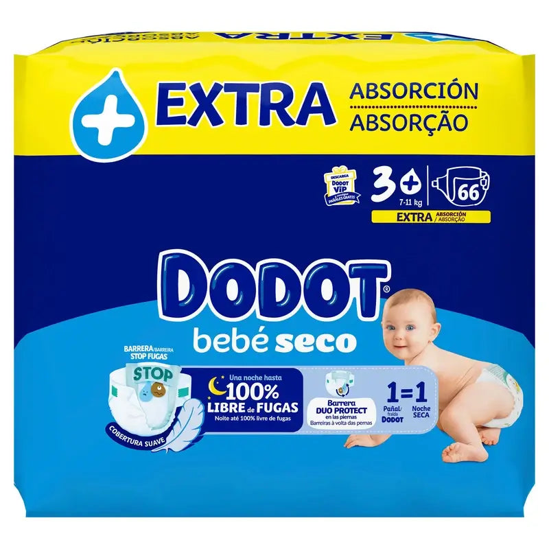 Dodot Baby Dry Taglia 3+ (7-11 Kg), 66 pannolini