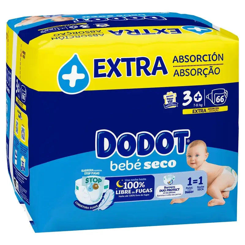 Dodot Baby Dry Taglia 3+ (7-11 Kg), 66 pannolini