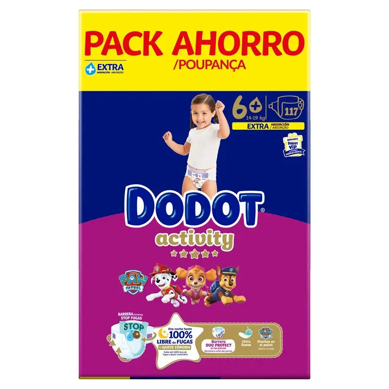 Dodot Activity taglia 6+, 14kg-19kg, 117 pannolini