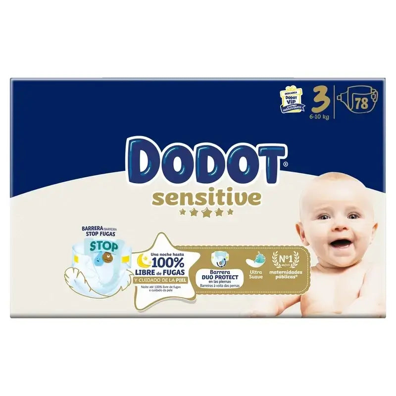 Dodot Sensitive Jumbo Confezione di pannolini sensibili misura 3, 2x78 unità + Scatola di salviette Aqua senza plastica 6X48 (288 unità)