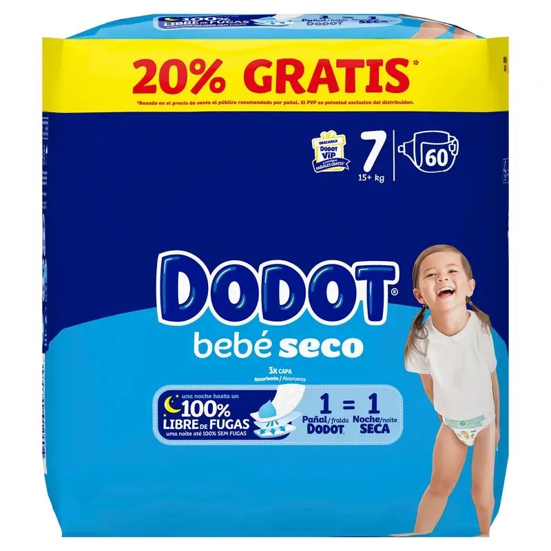 Dodot Baby Dry taglia 7, 15Kg+, 60 pannolini