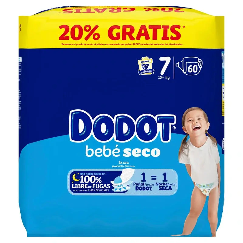 Dodot Baby Dry taglia 7, 15Kg+, 60 pannolini