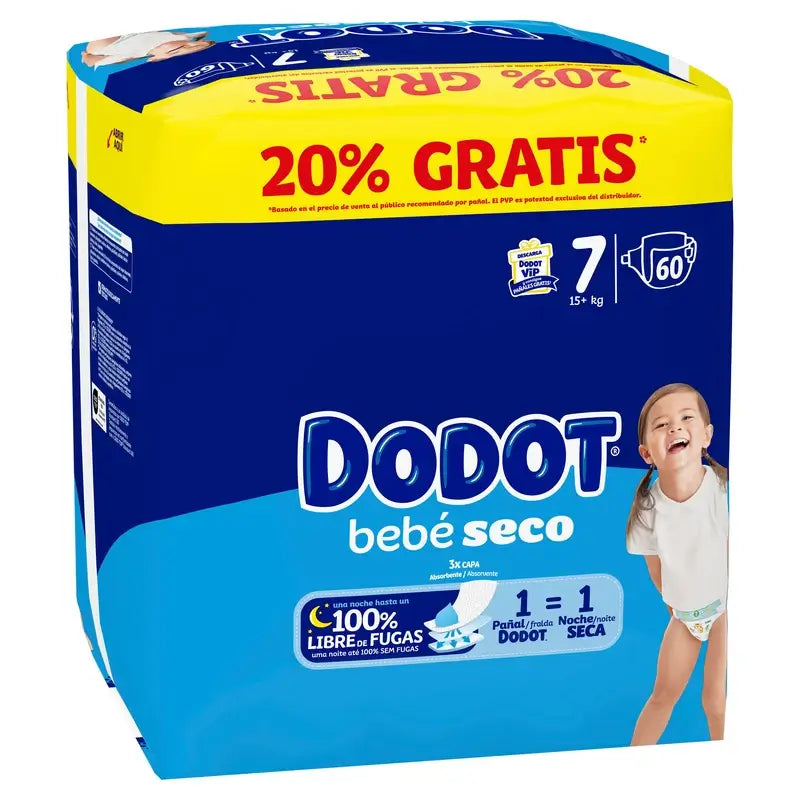Dodot Baby Dry taglia 7, 15Kg+, 60 pannolini