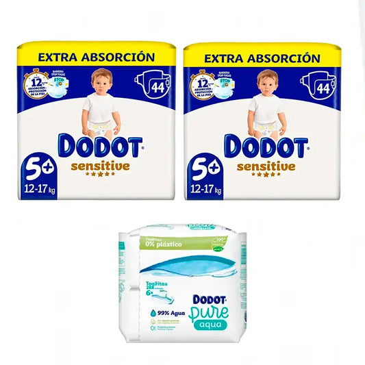 Dodot Sensitive Taglia 5, 2 x 44 pannolini + Salviette Pure Aqua 288 pz.
