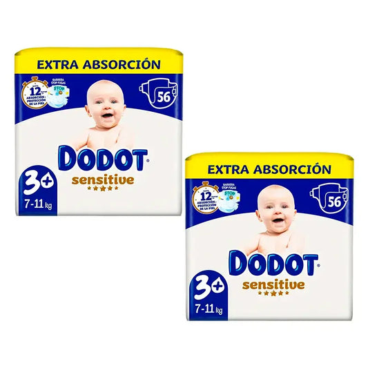 Pannolini Dodot Sensitive Extra Jumbo taglia 3+, confezione da 2 x 56 pannolini