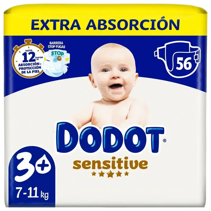 Pannolini Dodot Sensitive Extra Jumbo taglia 3+, confezione da 2 x 56 pannolini