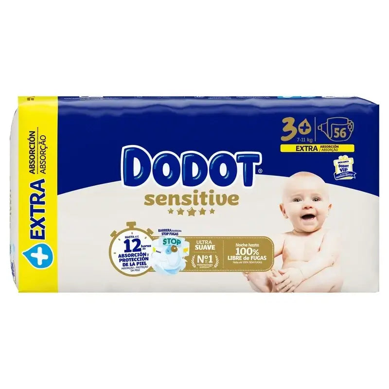 Pannolini Dodot Sensitive Extra Jumbo taglia 3+, confezione da 2 x 56 pannolini