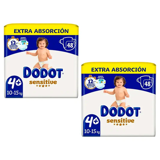 Pannolini Dodot Sensitive Extra Assorbenza 10-15 kg Taglia 4+, Confezione 2 x 48 Unità