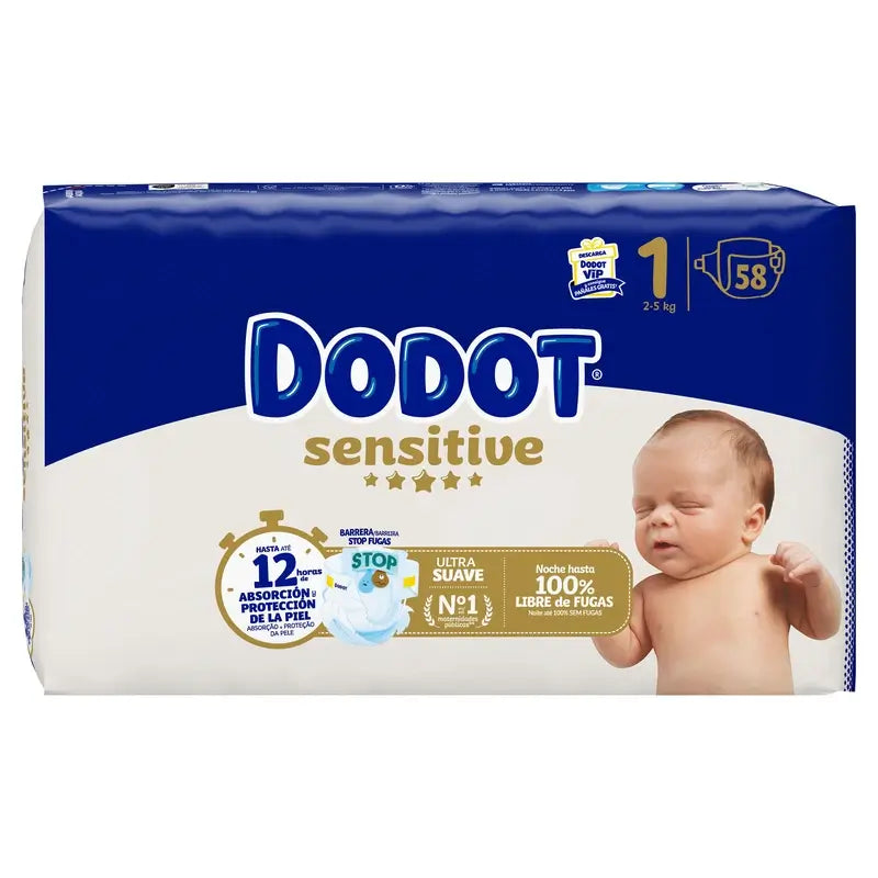 Dodot Sensitive Taglia 1 (2-5 Kg), 58 pannolini
