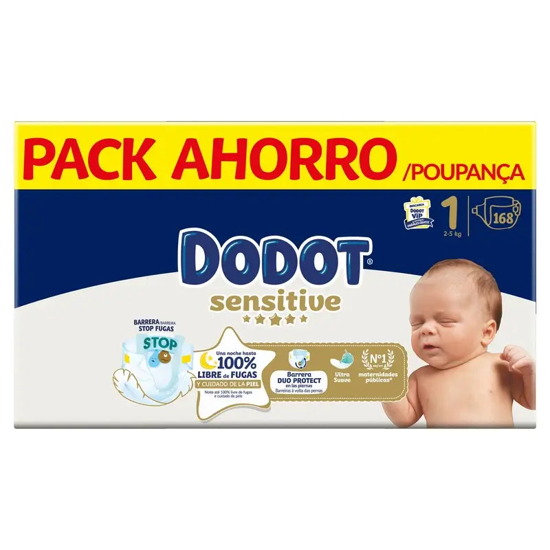 Dodot Sensitive Taglia 1, Pannolini, 2Kg-5Kg , 168 pz.