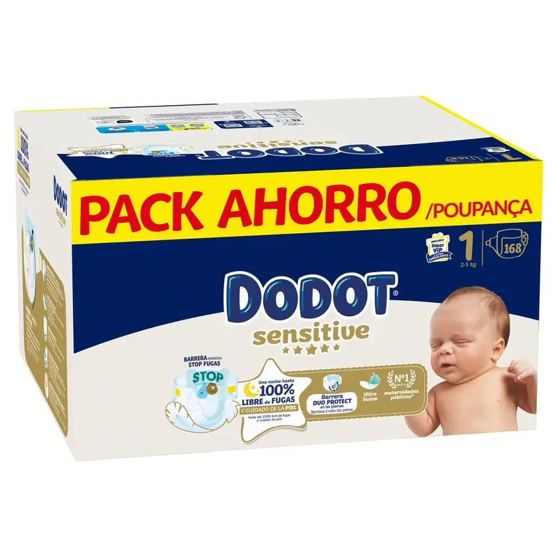 Dodot Sensitive Taglia 1, Pannolini, 2Kg-5Kg , 168 pz.