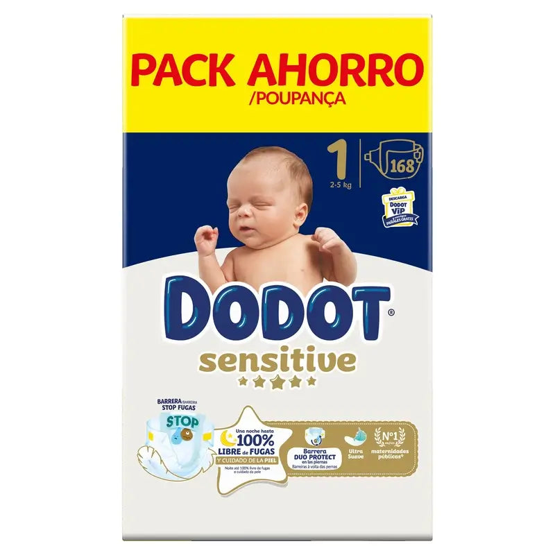 Dodot Sensitive Taglia 1, Pannolini, 2Kg-5Kg , 168 pz.