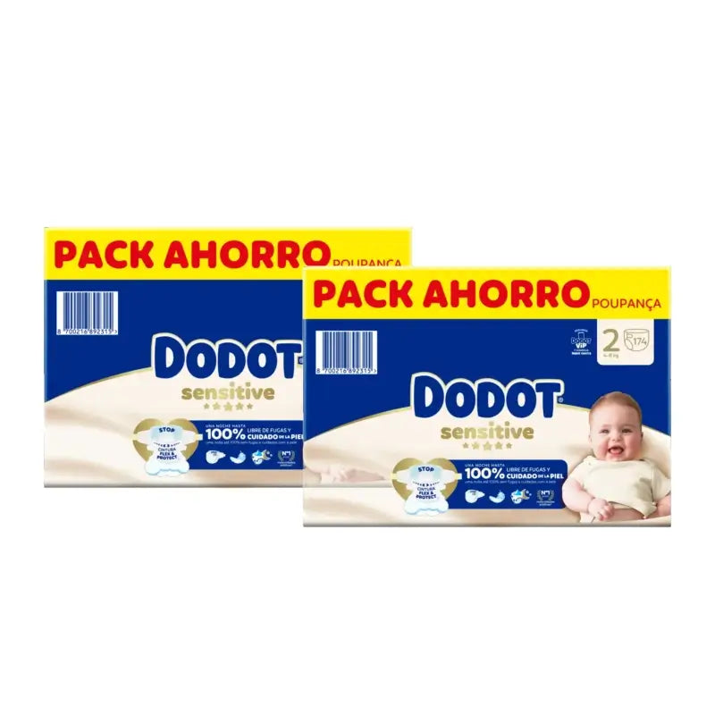 Dodot Sensitive Size 2 Nappies 4–8 kg, Pack of 2 x 174