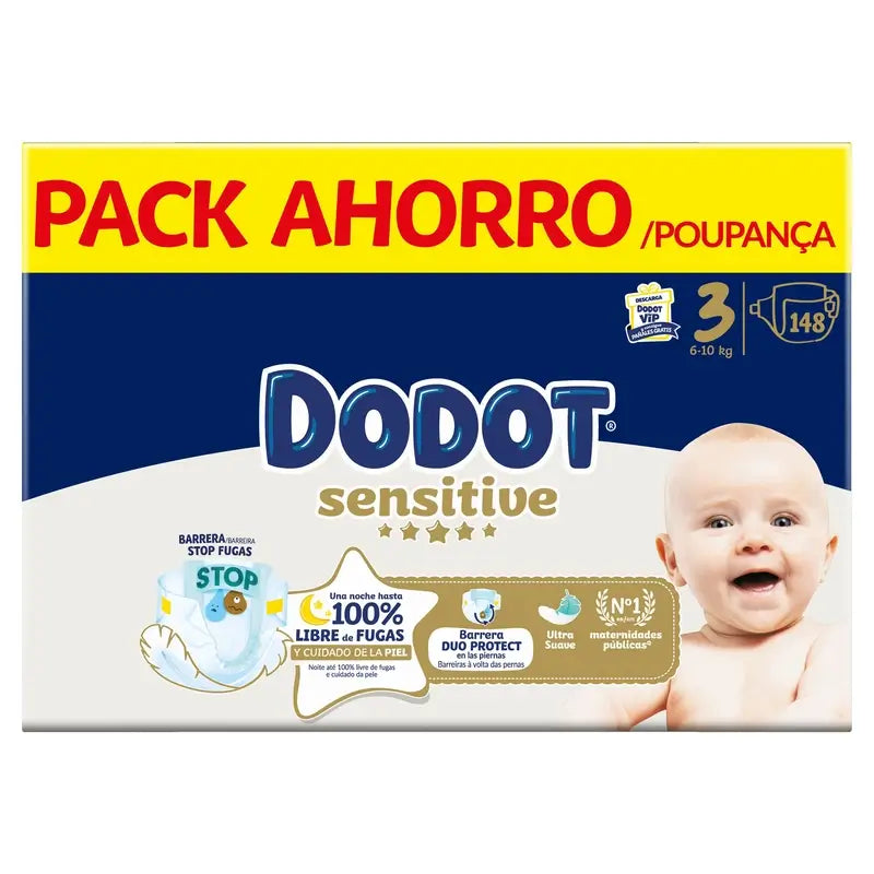 Dodot Sensitive Taglia 3, Pannolini, 6Kg-10Kg , 148 pz.