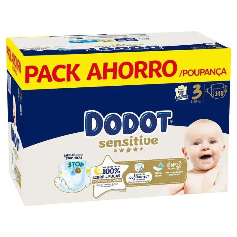 Dodot Sensitive Taglia 3, Pannolini, 6Kg-10Kg , 148 pz.
