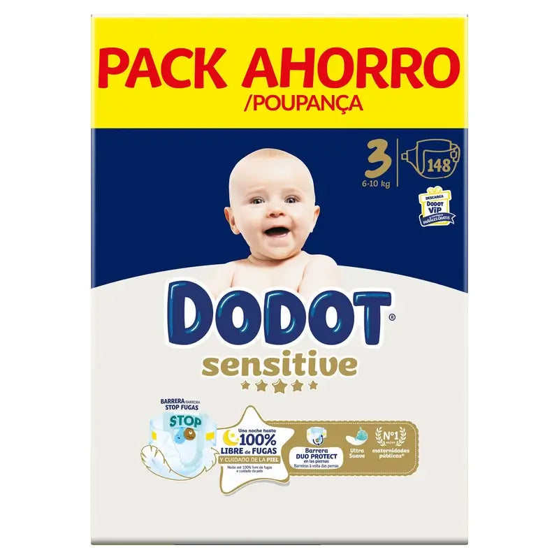 Dodot Sensitive Taglia 3, Pannolini, 6Kg-10Kg , 148 pz.