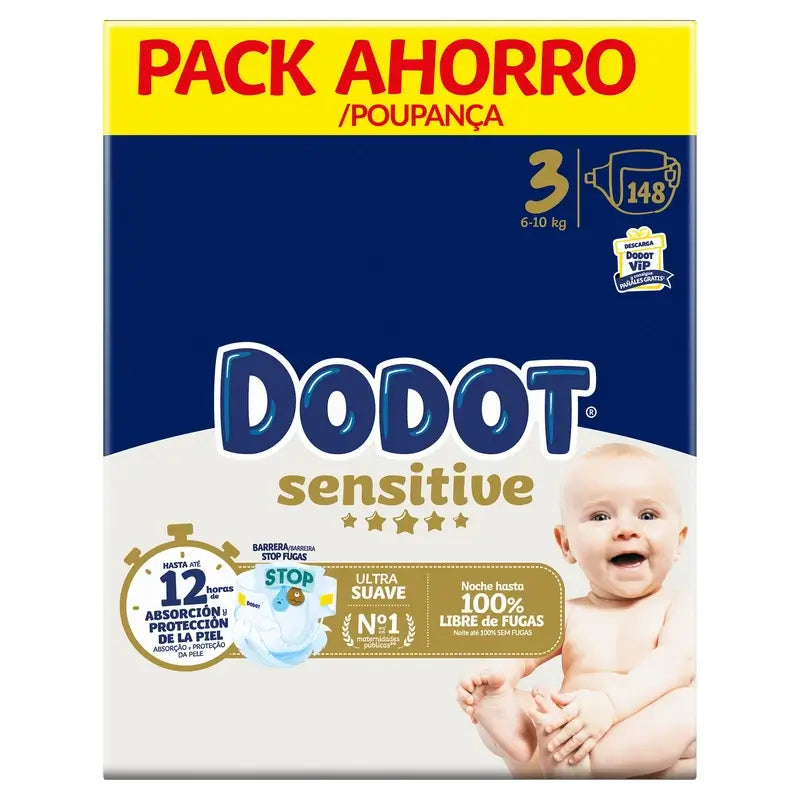 Dodot Sensitive Taglia 3, Pannolini, 6Kg-10Kg , 148 pz.