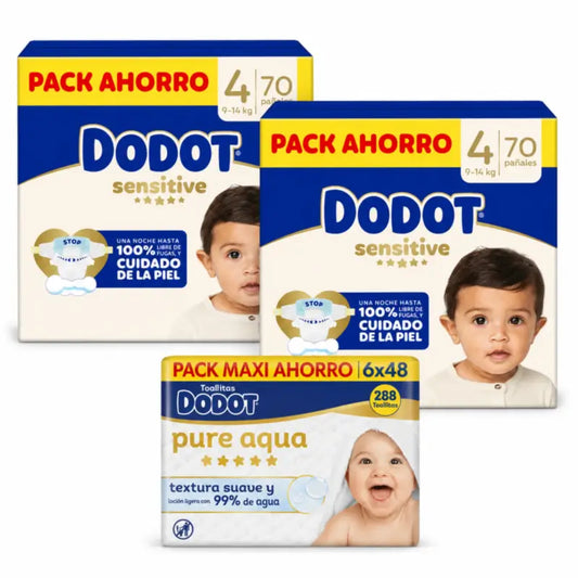 Dodot Sensitive Taglia 4 9 Kg, 14 Kg, 140 Pannolini + Salviette 6X