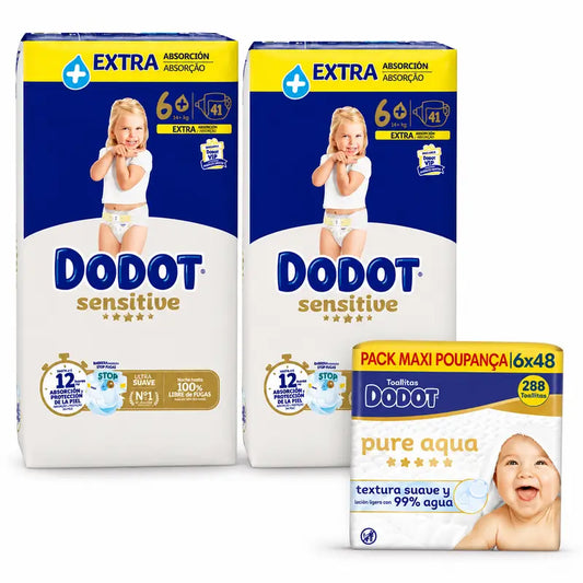 Dodot Sensitive Taglia 6, 82 pannolini + Dodot Pure Aqua 288 Salviette