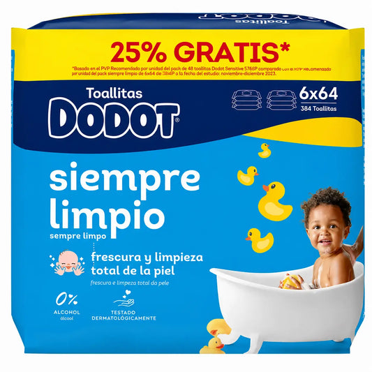 Salviette Dodot Mainline, 6x64, 384 pezzi (25% GRATIS)