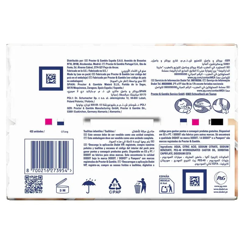 Salviette Dodot Pure Aqua, 9x48, 432 pz.
