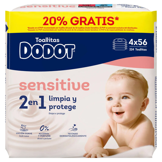Dodot Salviette sensibili, 4x56, 224 pezzi (20% GRATIS)