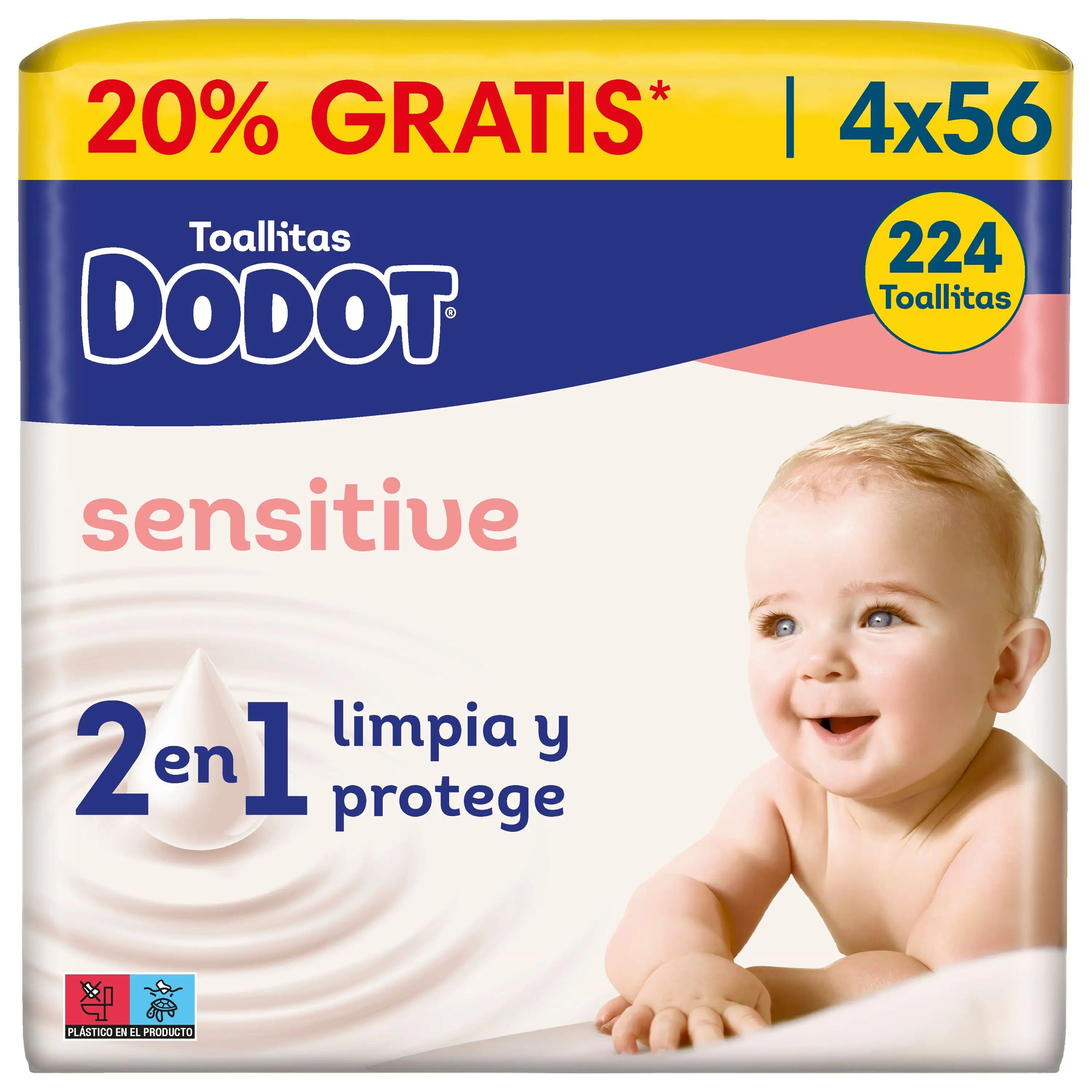 Dodot Salviette sensibili, 4x56, 224 pezzi (20% GRATIS)