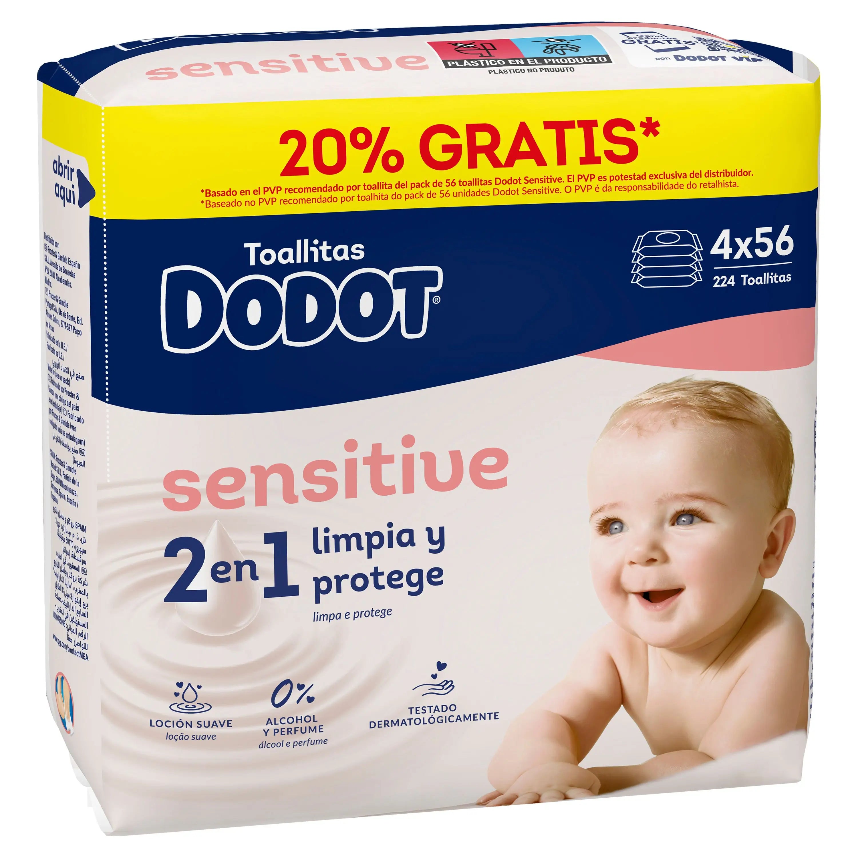 Dodot Salviette sensibili, 4x56, 224 pezzi (20% GRATIS)