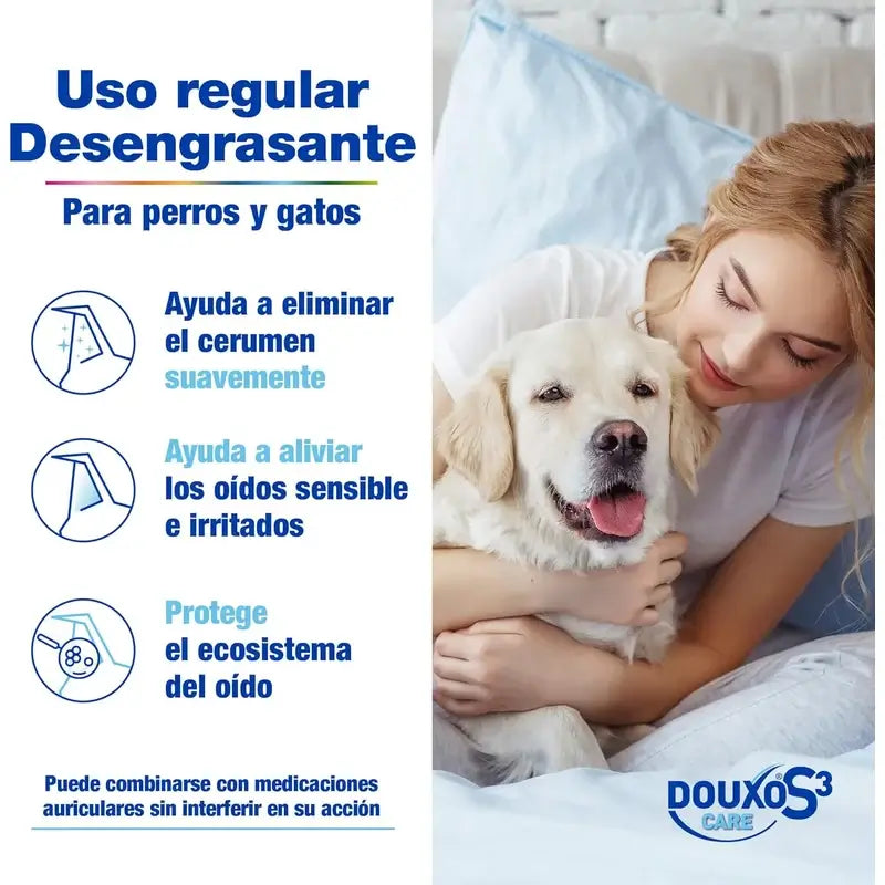 Douxo S3 Care Lozione per le orecchie di cani e gatti per uso frequente, 120 ml