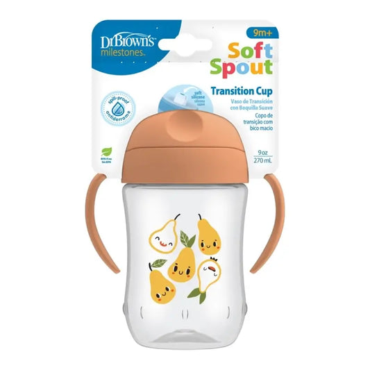 Tazza di transizione a bocca morbida Dr.Brown's +9 mesi, pera corallo, 270 ml