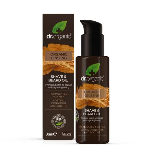 Olio per barba e rasatura al ginseng biologico Dr. Organic 50ml.