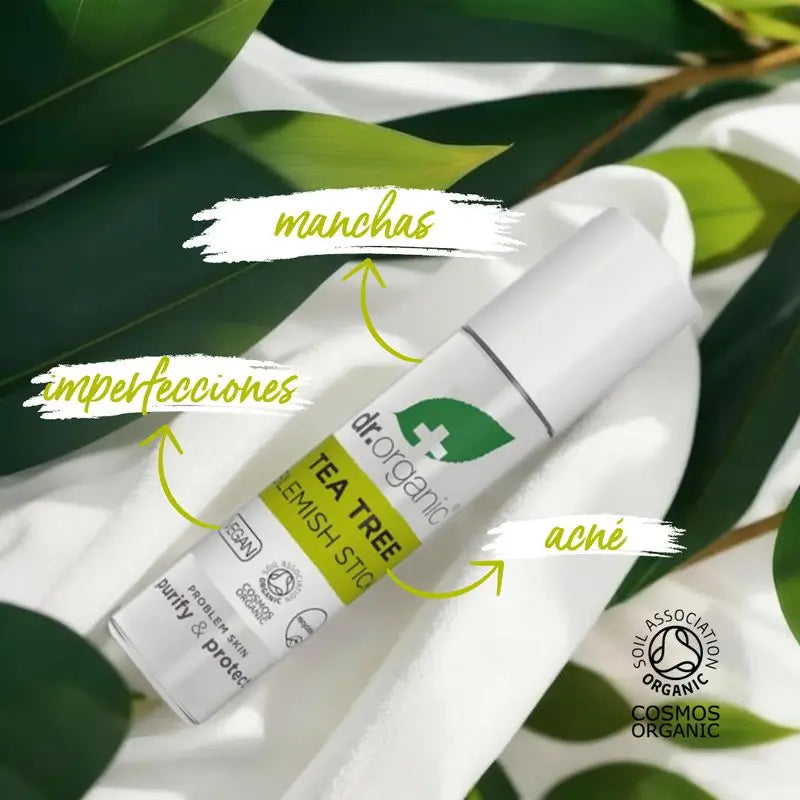 Dr.Organic Tea Tree Stick per brufoli e imperfezioni della pelle acneica e grassa, 8 g