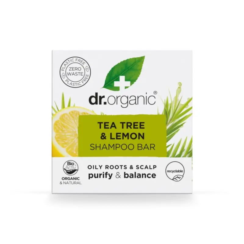 Dr.Organic Shampoo solido all'albero del tè e limone - Capelli grassi, 75 ml