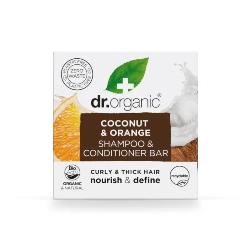 Dr.Organic Shampoo e balsamo solido al cocco e arancia - Capelli spessi o ricci, 75 ml