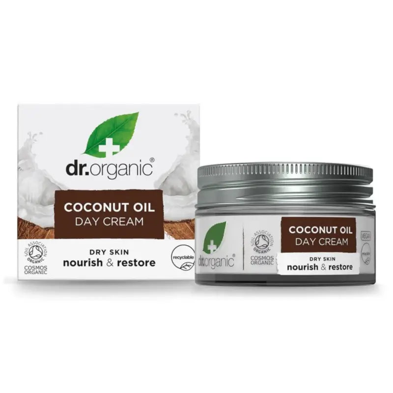 Dr.Organic Crema da giorno all'olio di cocco vergine - Pelle da secca a molto secca, 50 ml